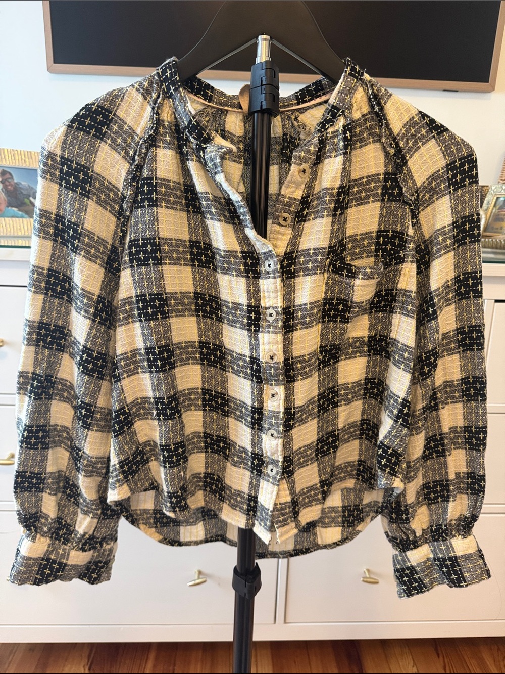 Pilcro Black and Cream Plaid Button-Down Shirt